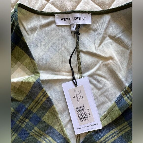 NWT WeWoreWhat Plaid Green and Blue Sleeveless Wrap Crop Top Small - Picture 6 of 6